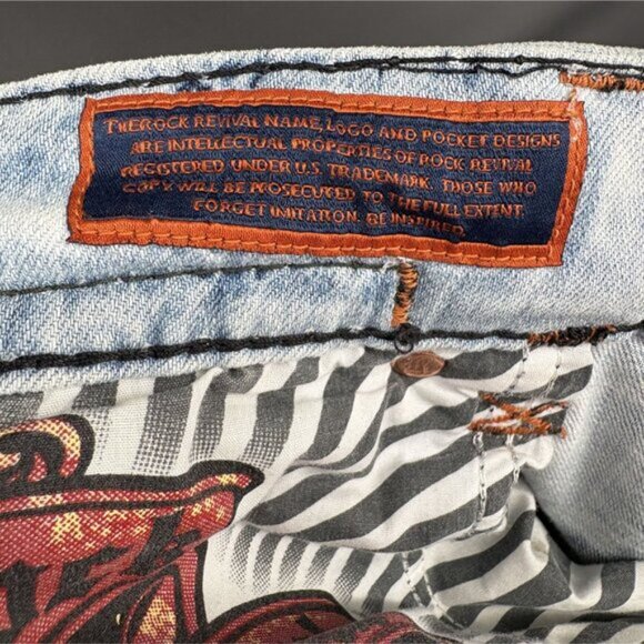 Rock Revival Men's Ayaan Biker Jeans 42x33 Blue Bleach Tie Dye Moto Streetwear - Picture 8 of 14